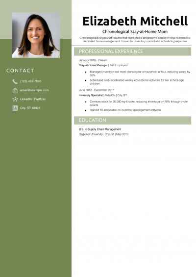 Chronological Stay-at-Home Mom Resume Example