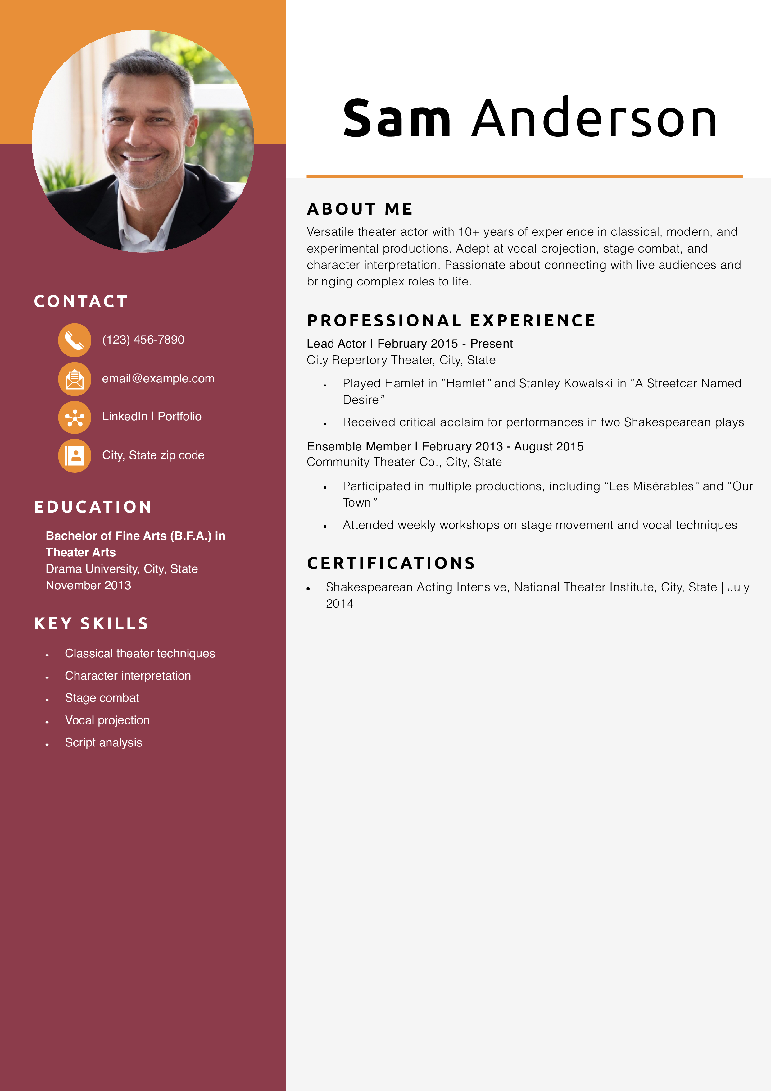 Theater Acting Resume Templates®168极速赛车体彩官方网站