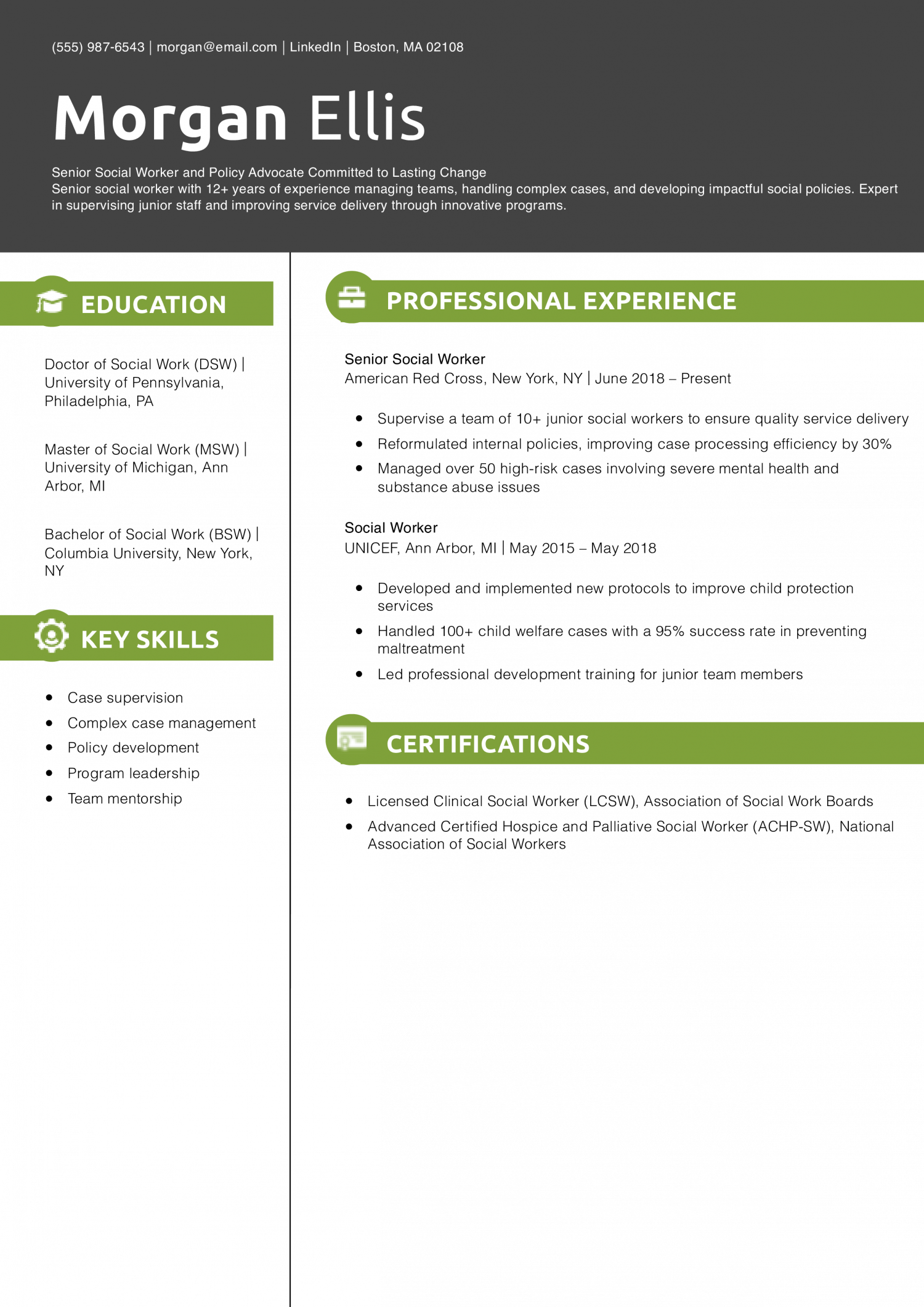 Senior-Level Social Worker Resume Example