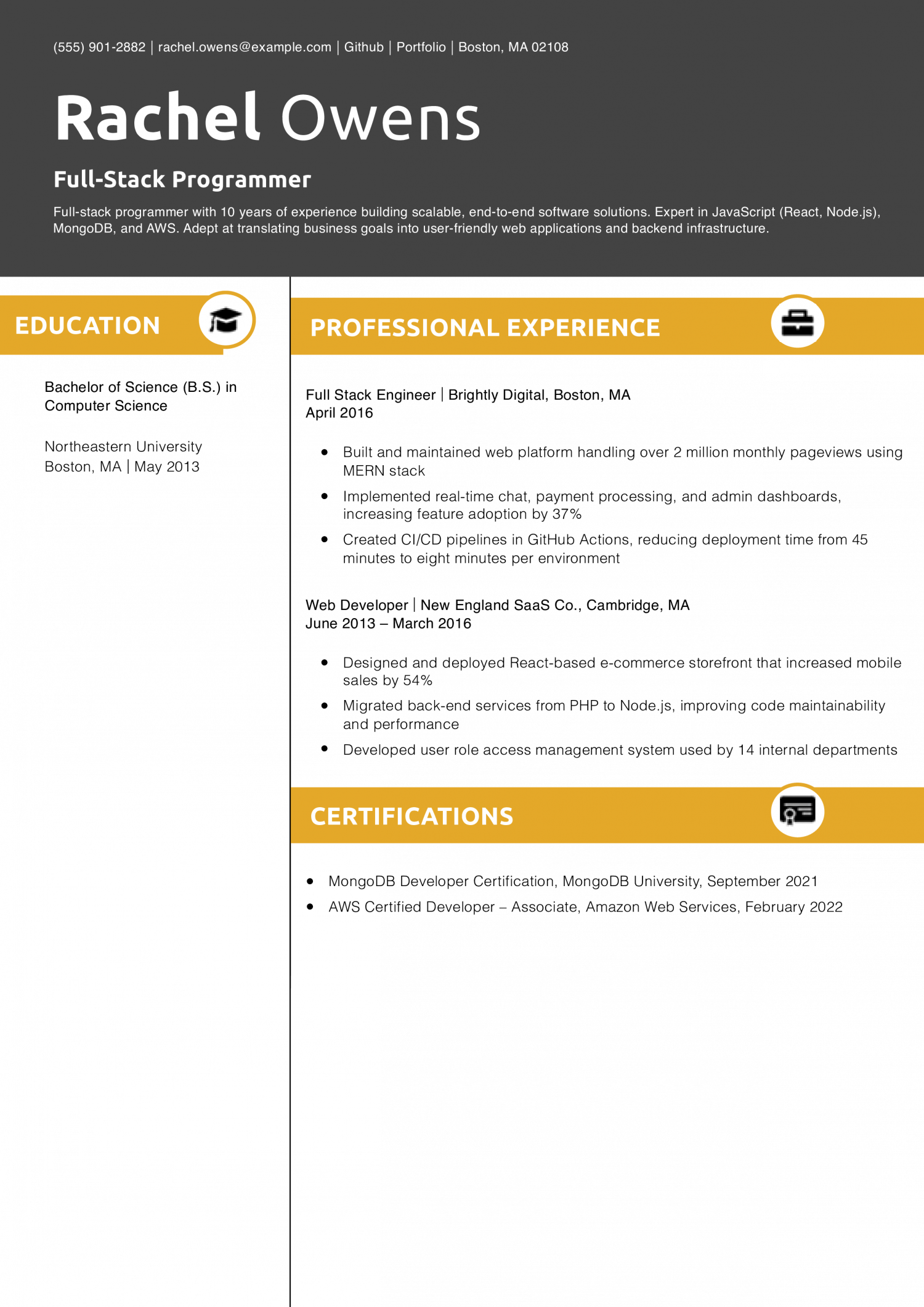 Full-Stack Programmer Resume Example