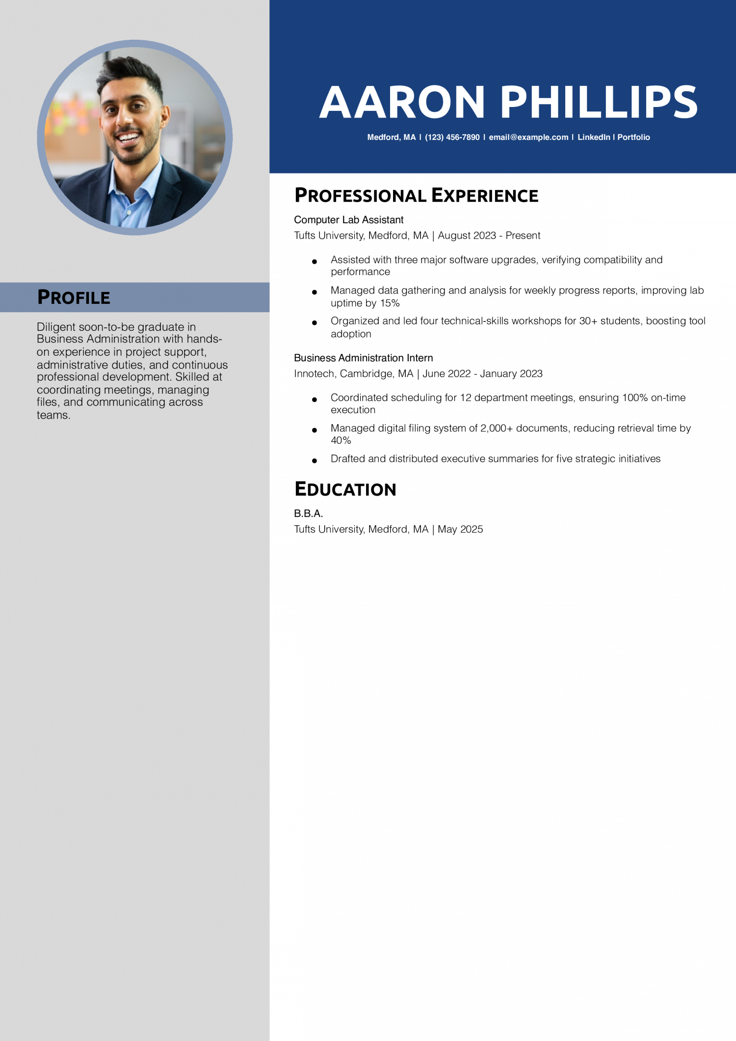 Business Administration Internship Resume Example