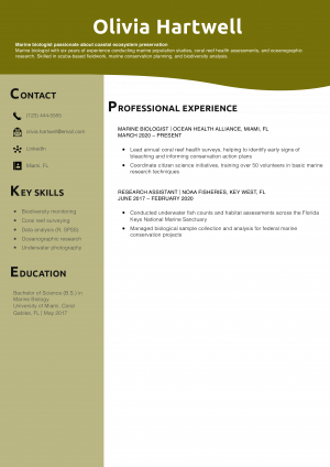 Marine Biologist Resume Example