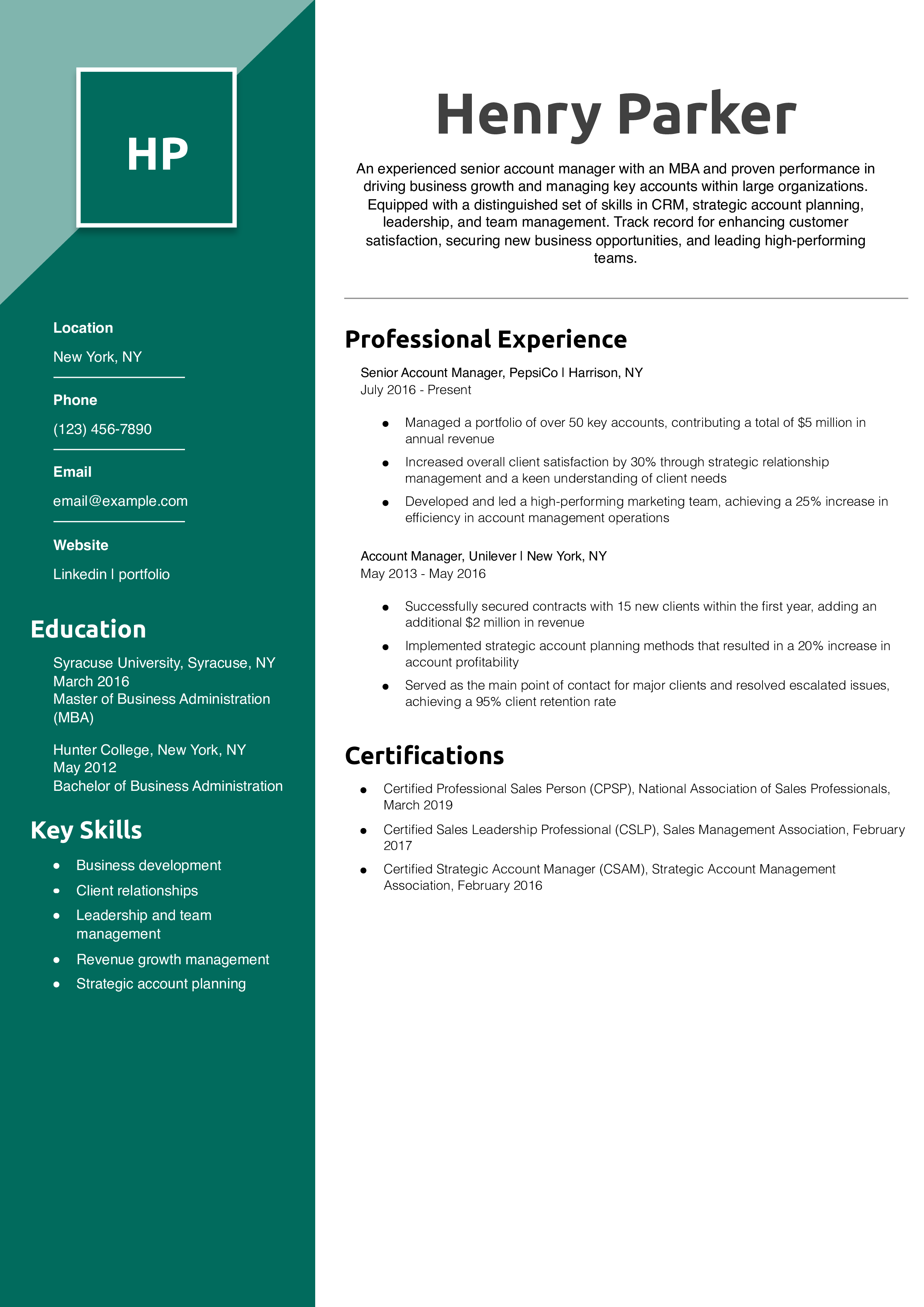 Senior-level Account Manager Resume Templates®168极速赛车体彩官方网站