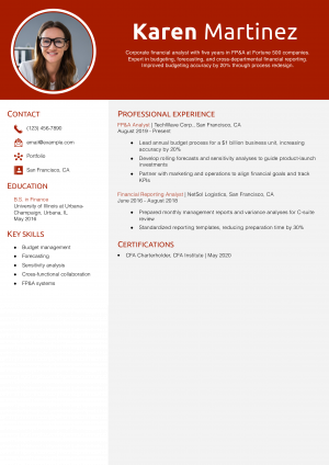 Corporate Financial Analyst Resume Example