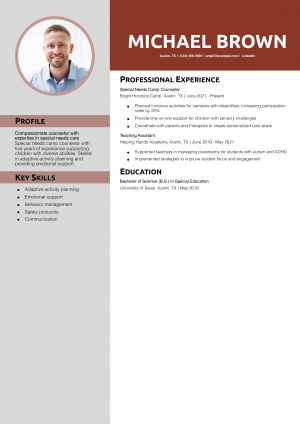 Special Needs Camp Counselor Resume