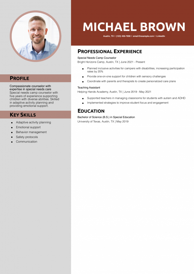 Special Needs Camp Counselor Resume