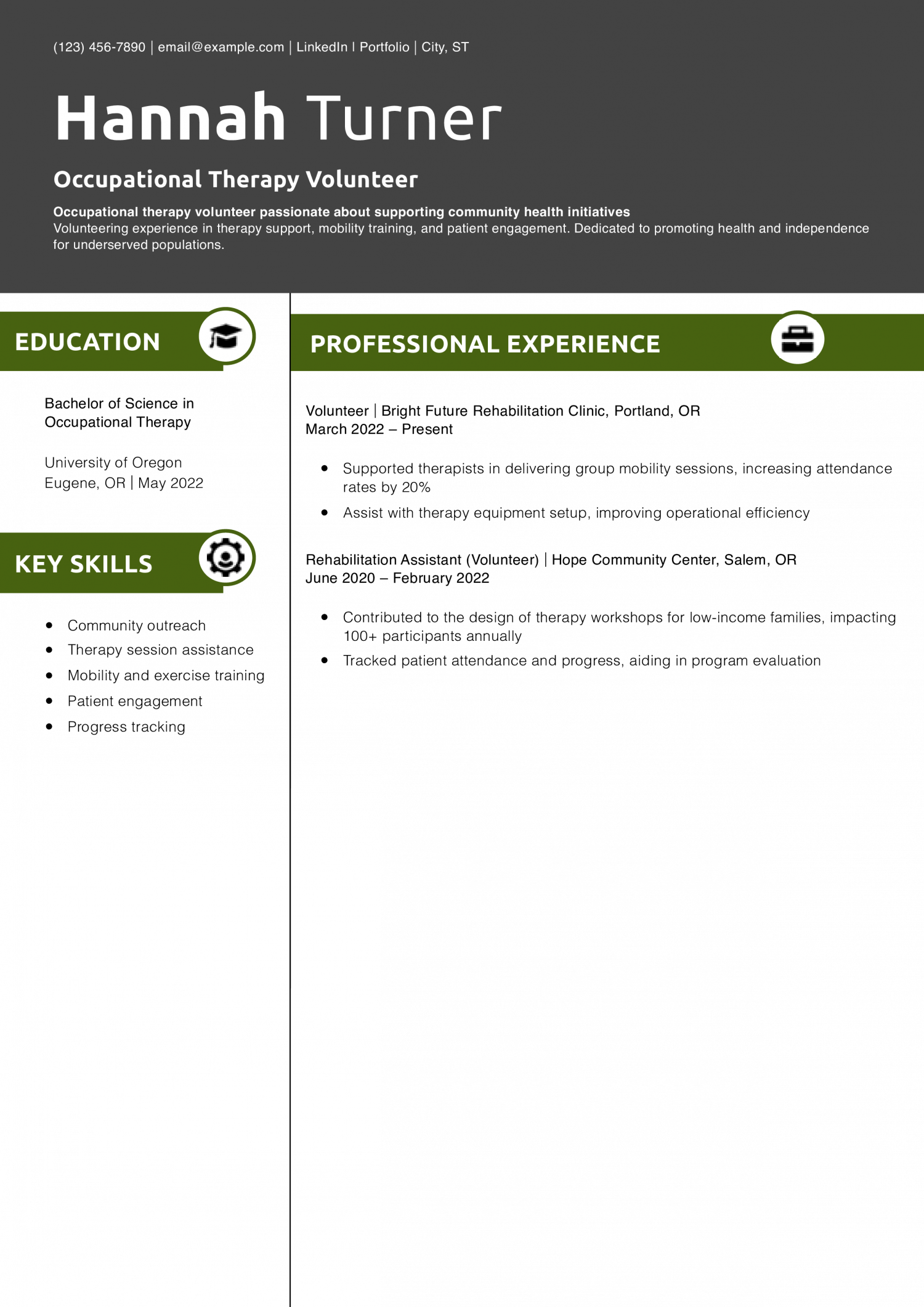 Occupational Therapy Volunteer Resume