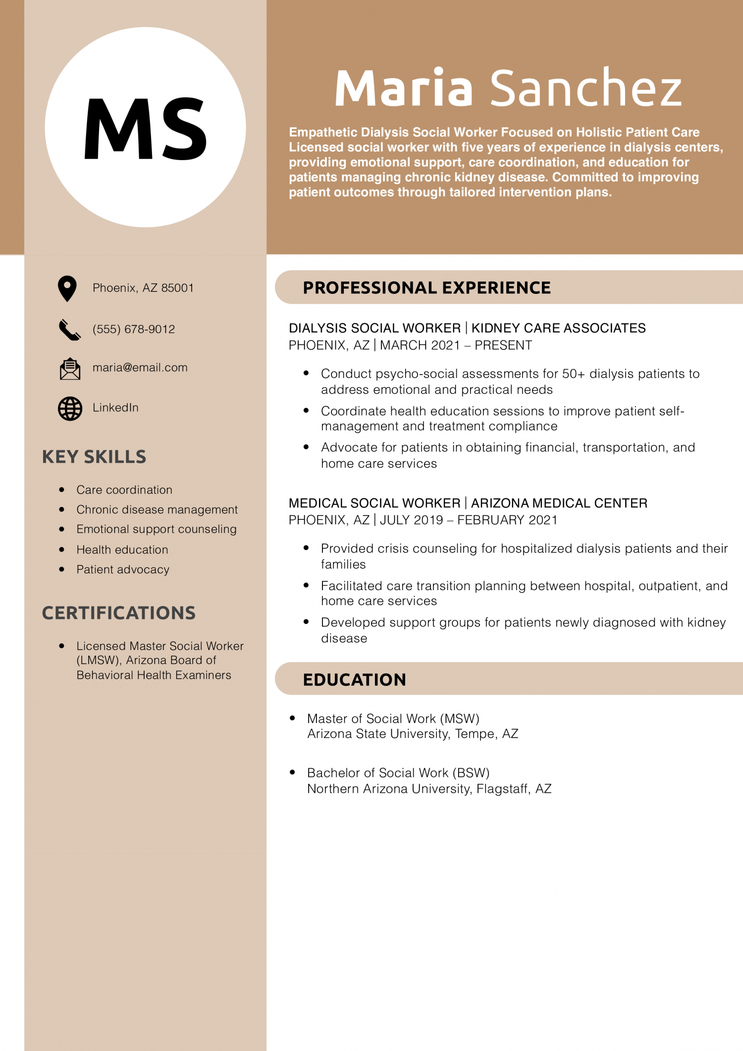 Dialysis Social Worker Resume Example