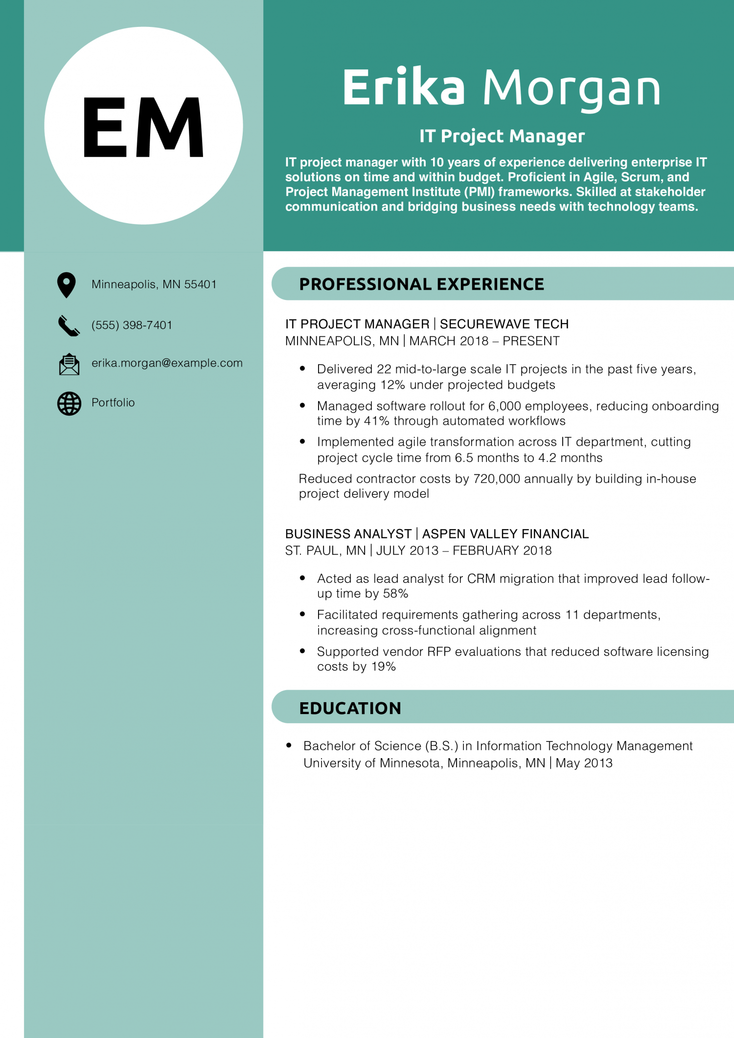 IT Project Manager Resume Example