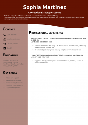 Occupational Therapy Student Resume
