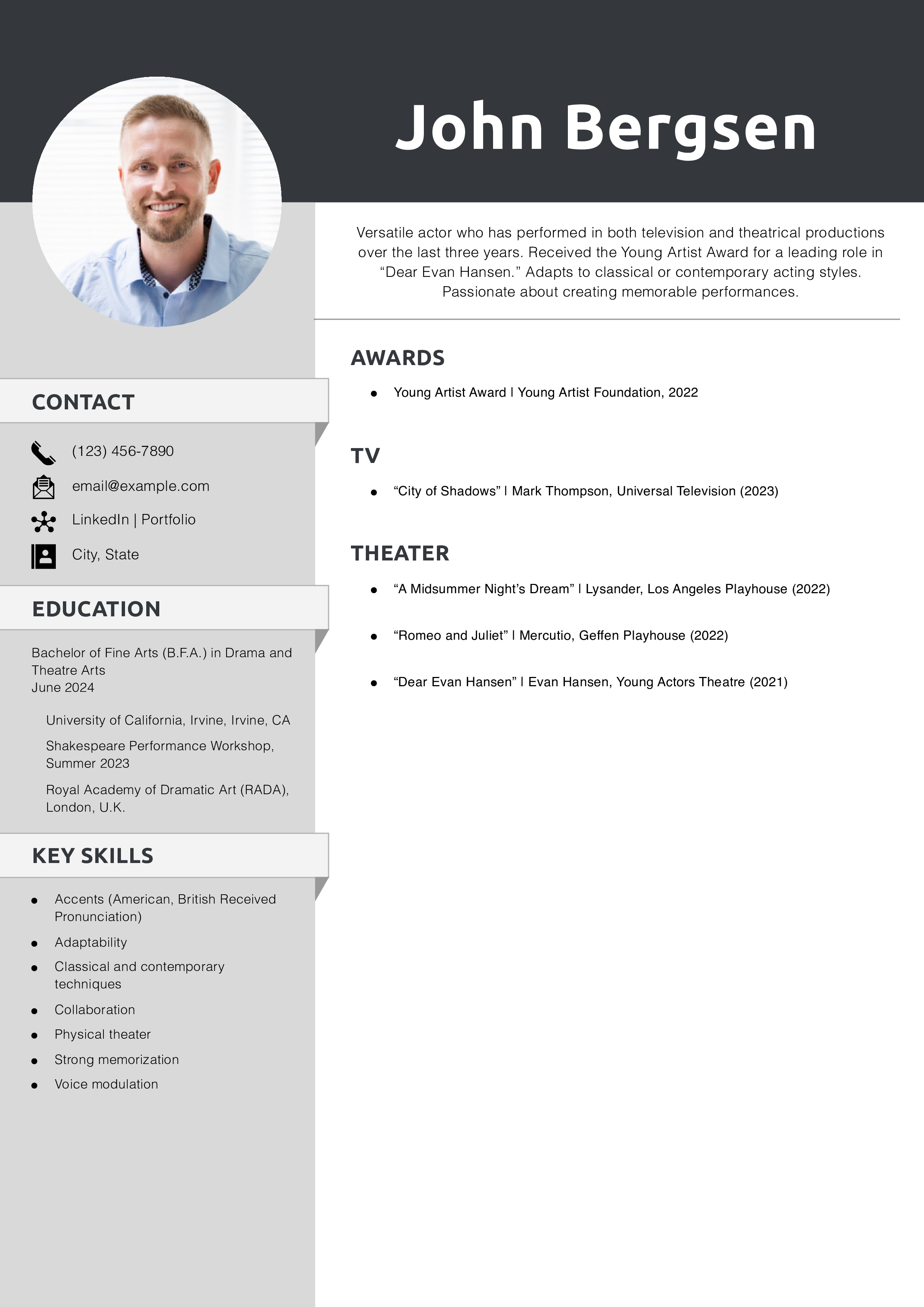 Entry-Level Acting Resume Templates®168极速赛车体彩官方网站