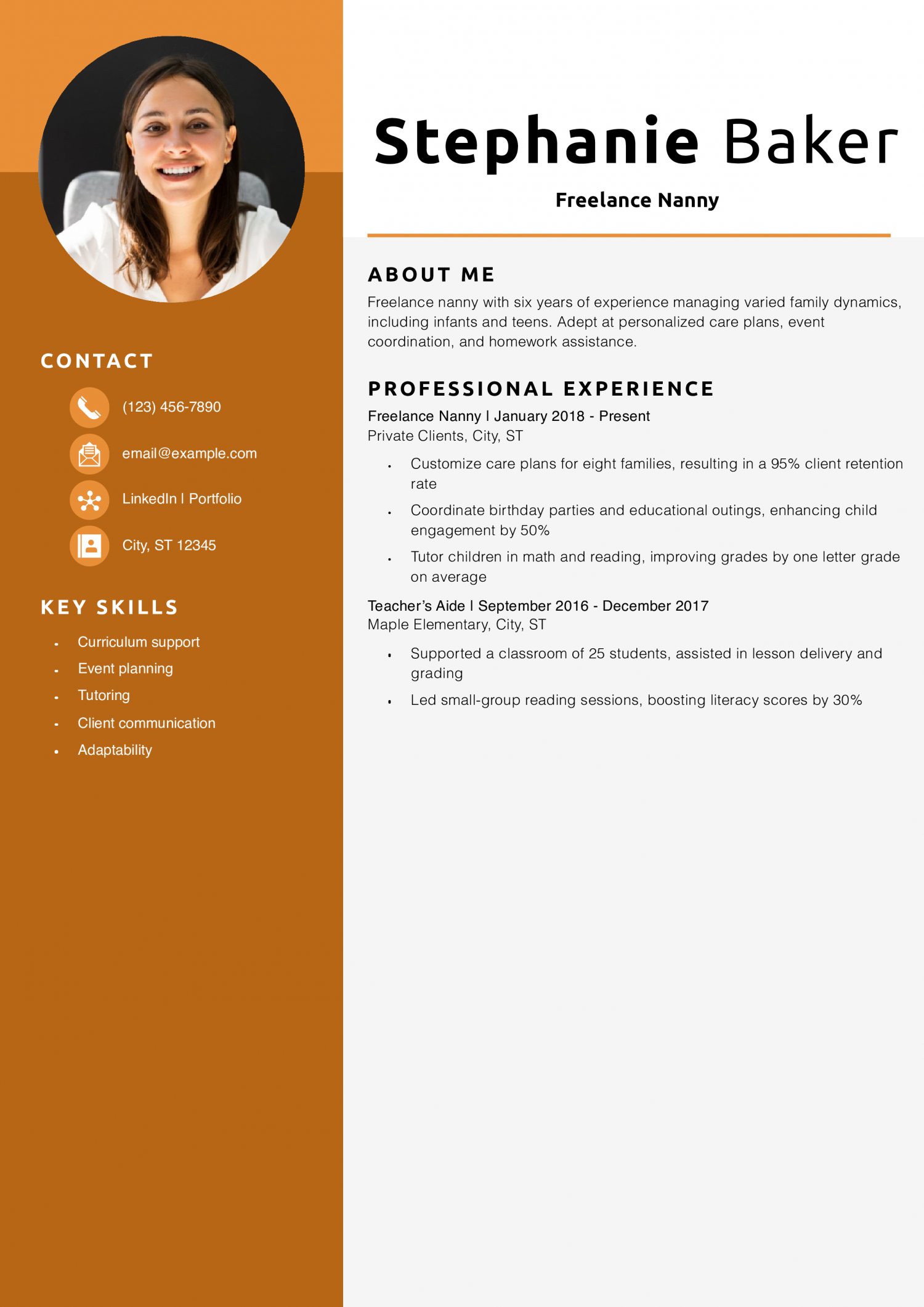 Freelance Nanny Resume Example