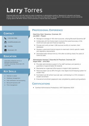 Data Entry Clerk Resume Example