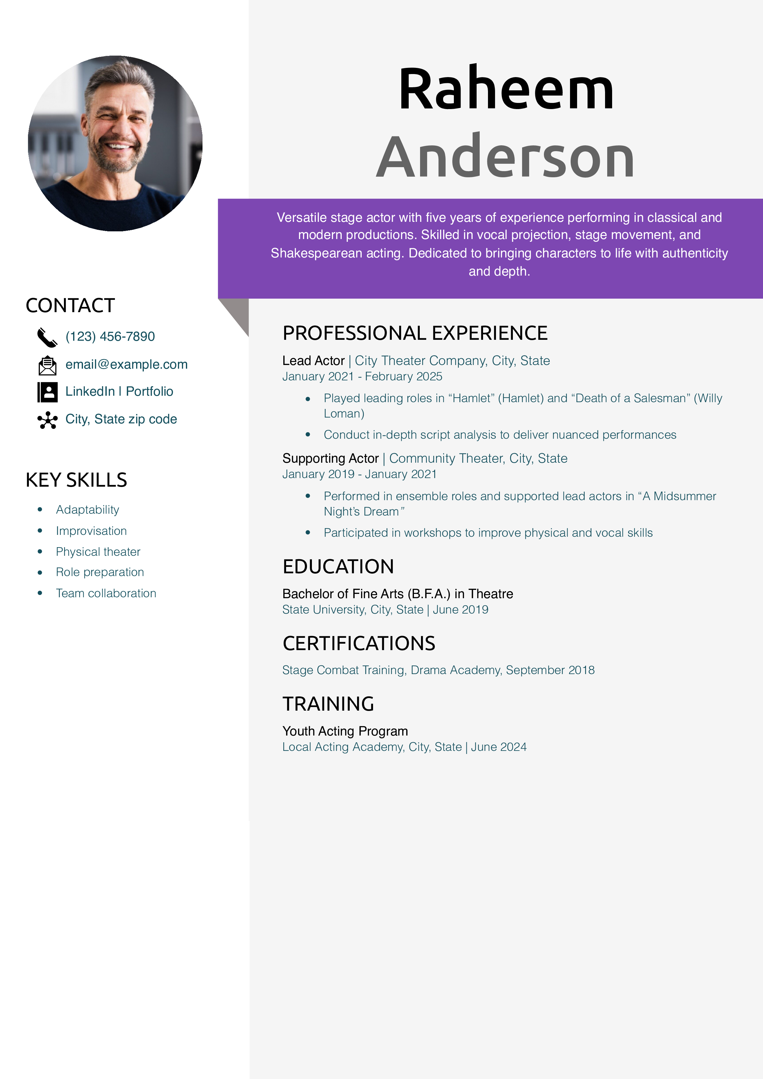 Stage Actor Resume Templates®168极速赛车体彩官方网站