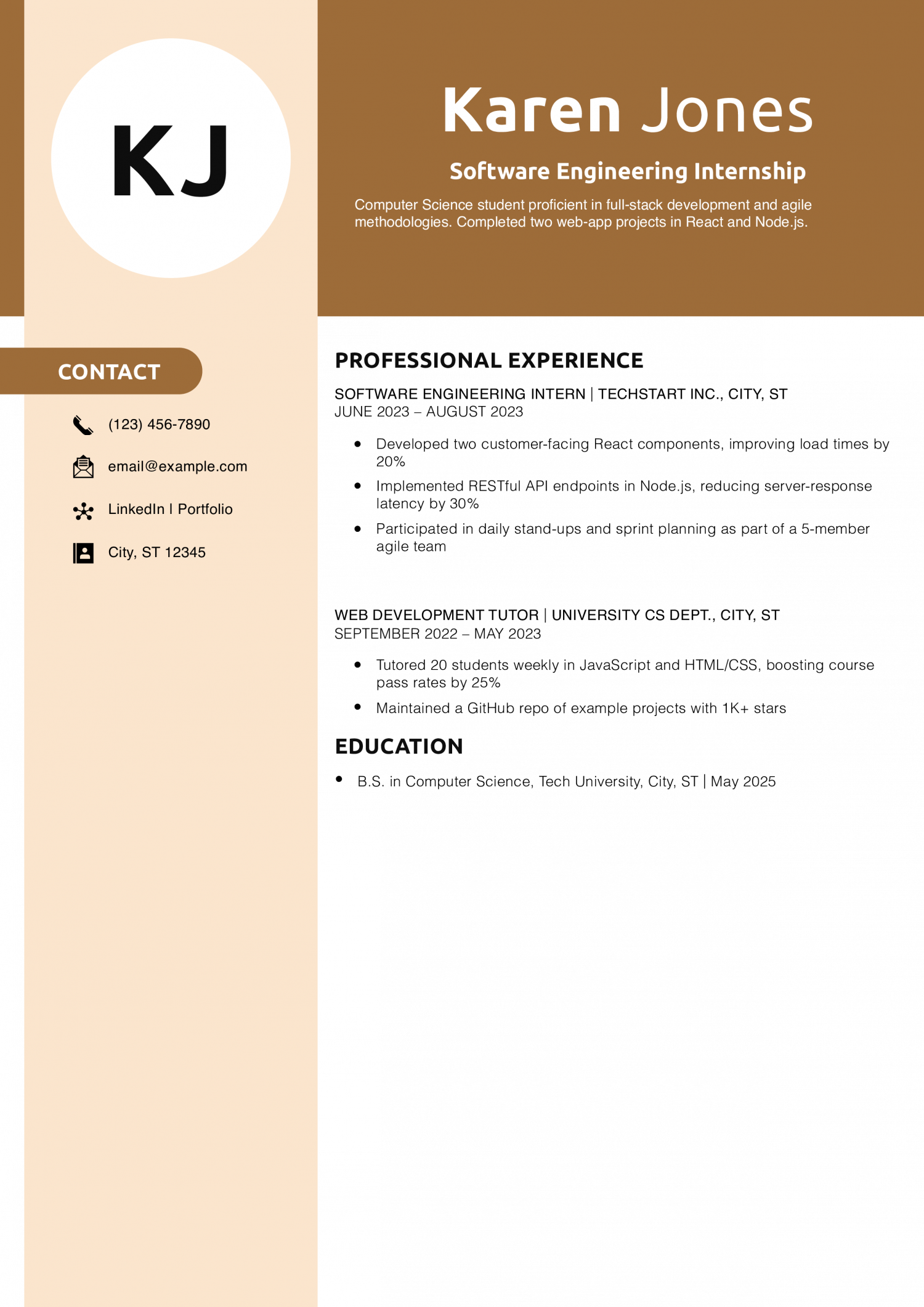 Software Engineering Internship Resume Example