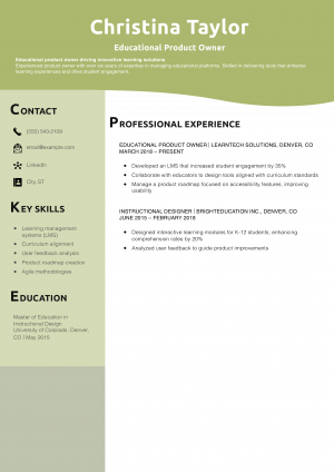 Educational Product Owner Resume