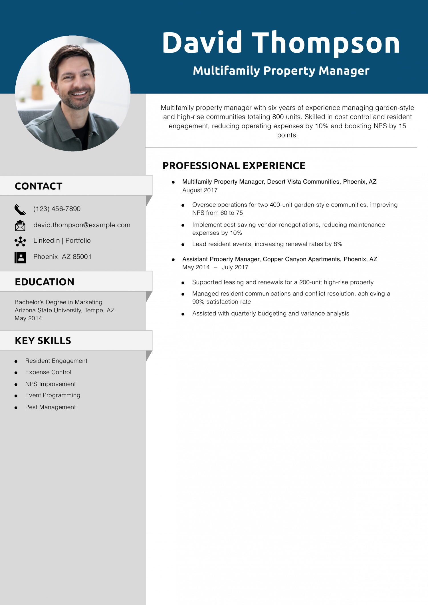 Multifamily Property Manager Resume Example
